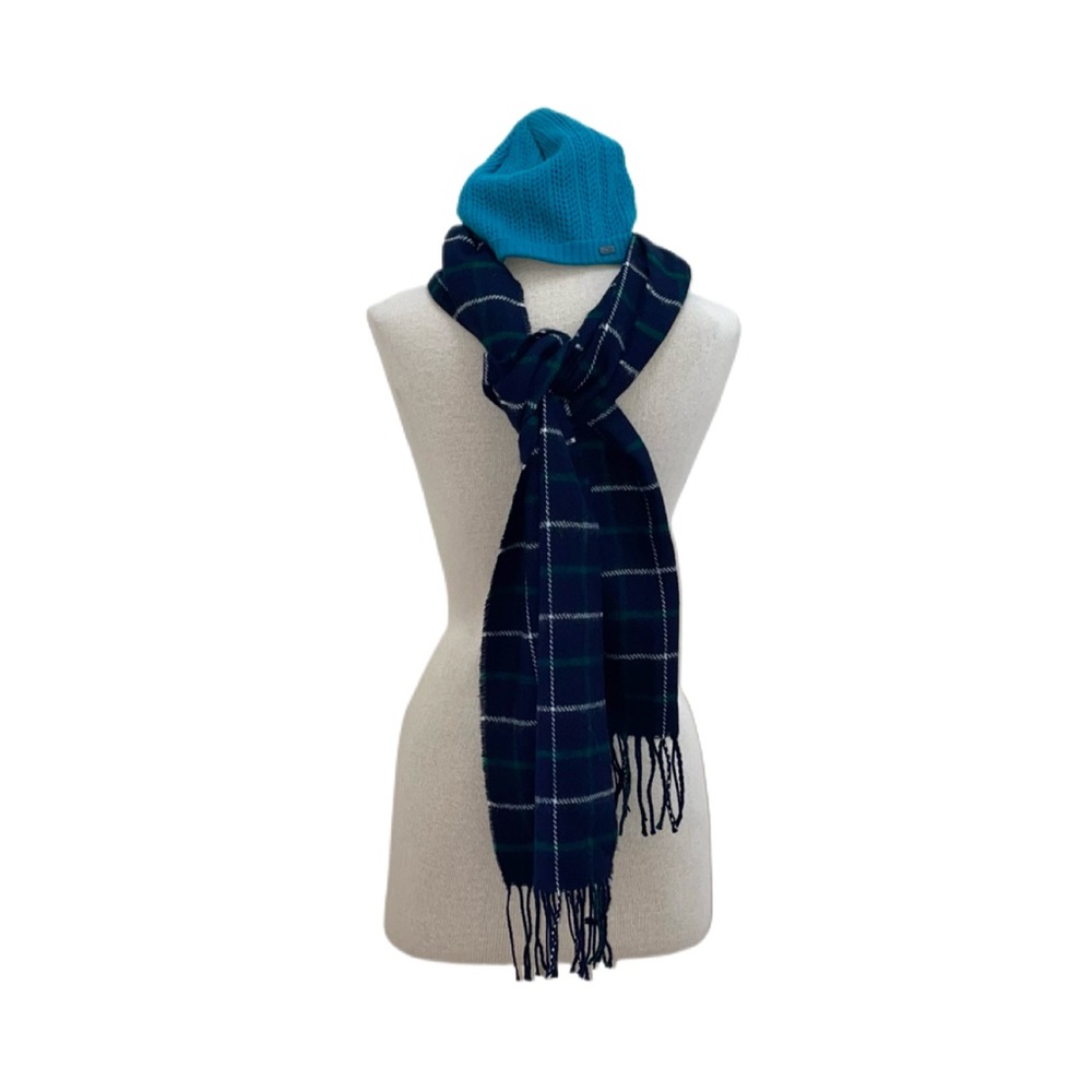 Bundle Of Topman Plaid Scarf & Champion Teal Crochet knitted Beanie One Size